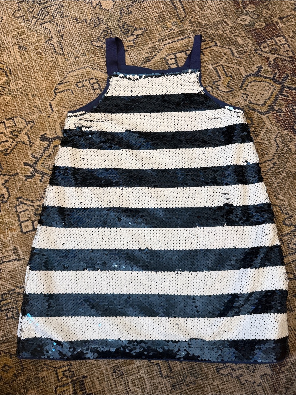 Crewcuts Navy and White Sequin Striped Formal Dress